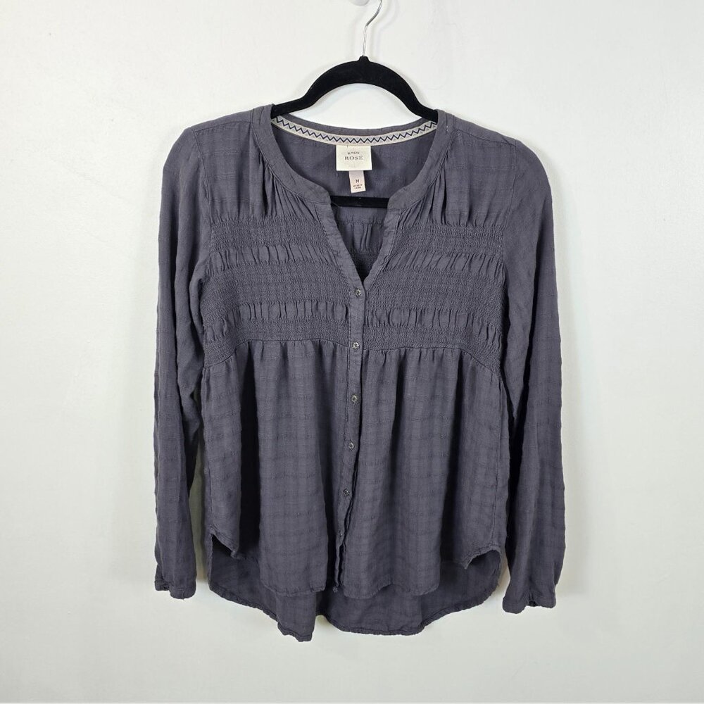 Boho Smocked Tunic Blouse Gray Medium - Picture 14 of 16